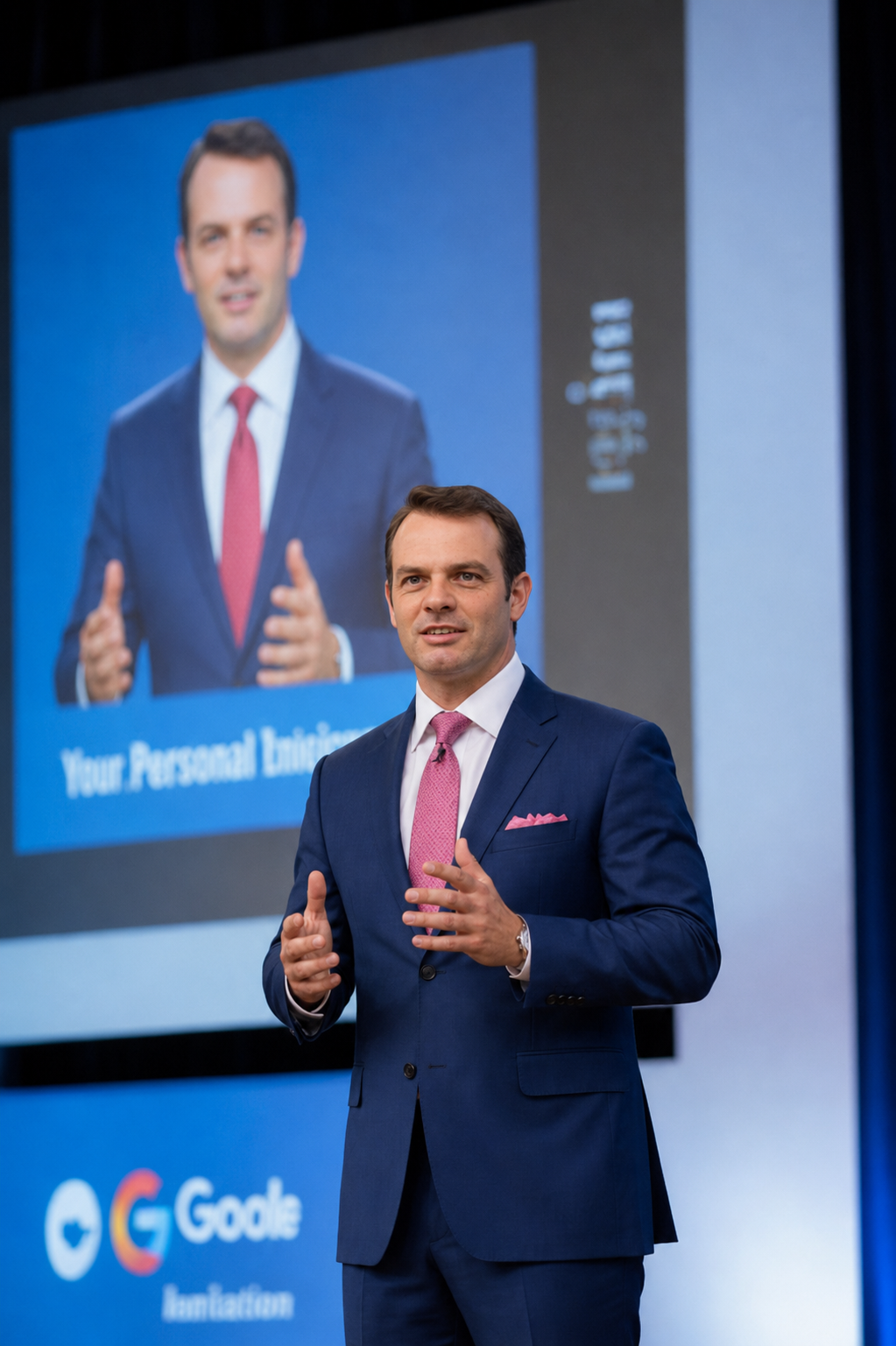 Kevin Harvey speaking on stage and presenting Vision Logiq authority